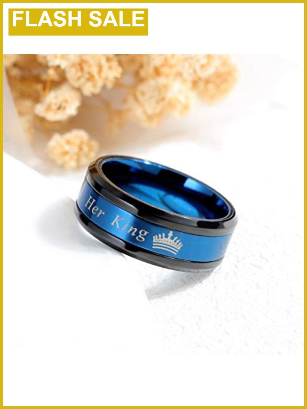 Matching King Queen Couple Ring Set Stainless Steel Wedding Engagement Band 2pcs - Picture 2 of 6